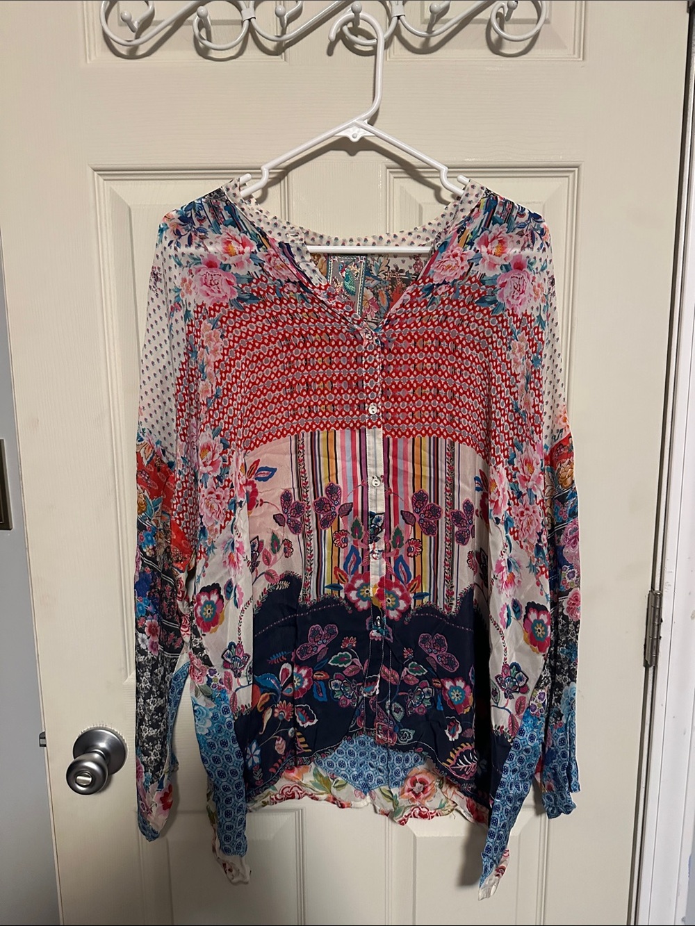 Johnny Was Multicolor Floral Patchwork Tunic - Pink, Blue, Red